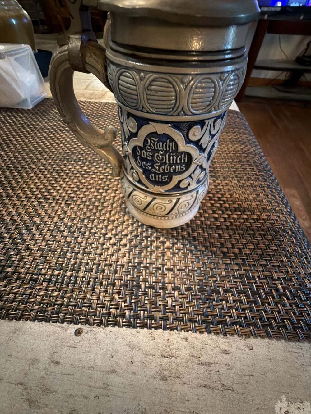 Vintage German Salt-Glazed Stoneware Beer Stein with Pewter Lid